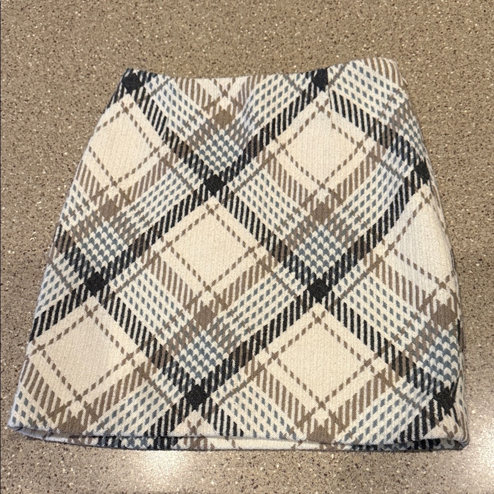 H&M Checkered Mini Skirt - Cream, Gray, Brown